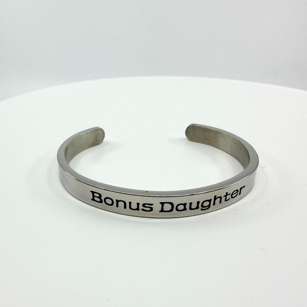 Vintage Silver Tone Bonus Daughter Inspirational Engraved Cuff Bracelet